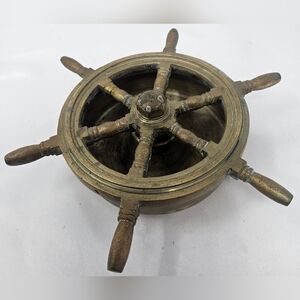 Vintage Solid Brass Ashtray Ship's Wheel